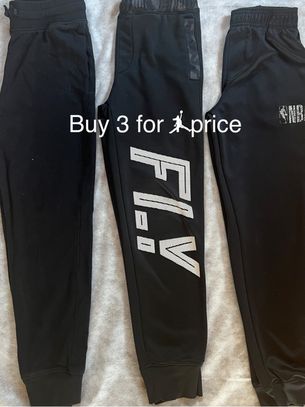 Jordan Kids Black Jogger Pants with White Graphics - Pack of 3 (KB-1D)